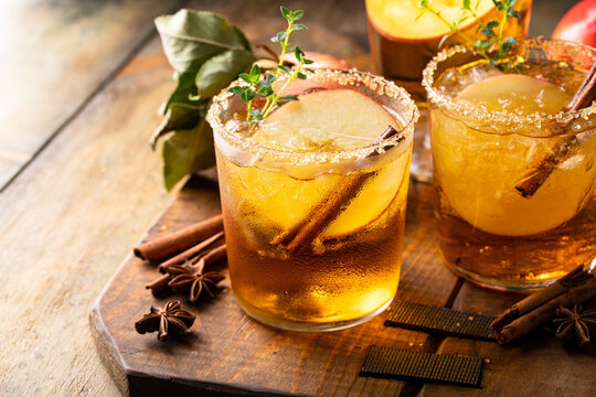 Apple Cider Margarita With Brown Sugar Rim And Cinnamon Stick