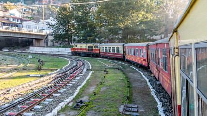 The Kalka Shimla toy train which is a famous among tourists - obrazy, fototapety, plakaty