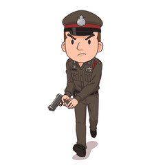 Cartoon character of Thai policeman holding a gun.	