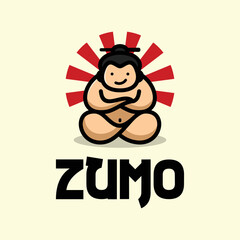 cartoon sumo man sitting on japan flag background,Traditional sport of Japan