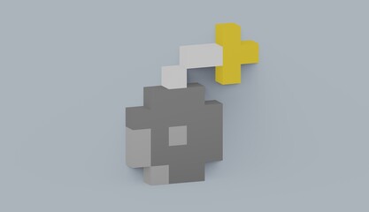 Obraz premium Cartoon bomb icon. 3D rendered illustration. Pixel art stylized