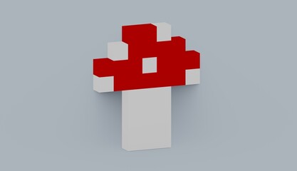 Obraz premium Fly agaric mushroom. 3D rendered illustration. Pixel art stylized