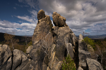 Amazing lookout point with rock formations on the mountains in the north of Czech Republic.