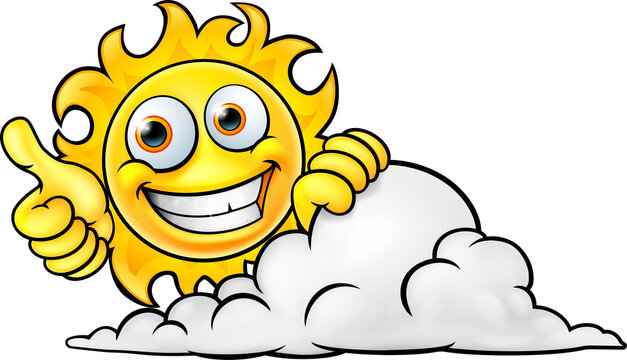 Sun Cartoon Mascot and Cloud