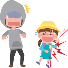不審者と防犯ブザーを鳴らす子ども
