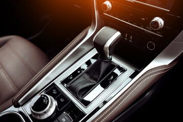 Automatic transmission selector, automatic gear shift of a modern car, close up view.