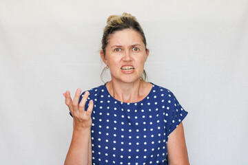 Ordinary middle-aged woman without makeup different emotions
