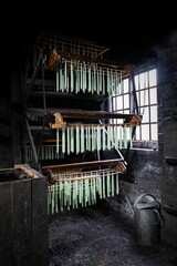 View of making green tallow candles the Victorian way using a 'dipping donkey' machine