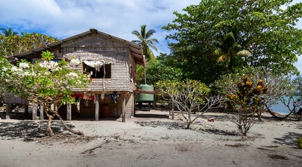 House Raised on Stilts over a Beach Near Gizo in the Western Province of the Solomon Islands.