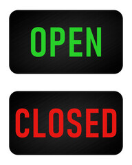 open and close sign vector on black