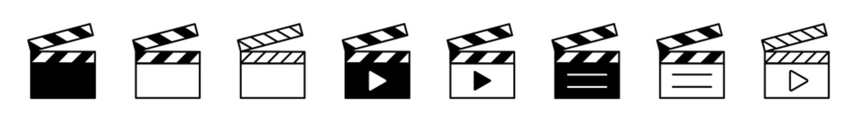 Clapper board vector icon set. Open movie clapboard icon