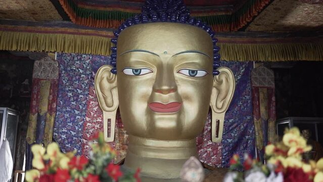 HD of the Golden statue of Gautam Buddha at Shey Monastery in Leh, Ladakh, Jammu and Kashmir, India