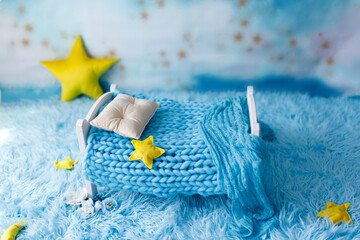 Blue newborn digital backdrop with stars and moon on a colourful background