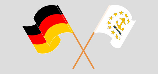 Fototapeta premium Crossed and waving flags of Germany and the State of Rhode Island