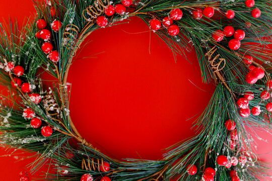 Christmas red background with christmas decoration.