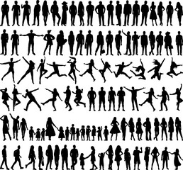 silhouette people set isolated, vector