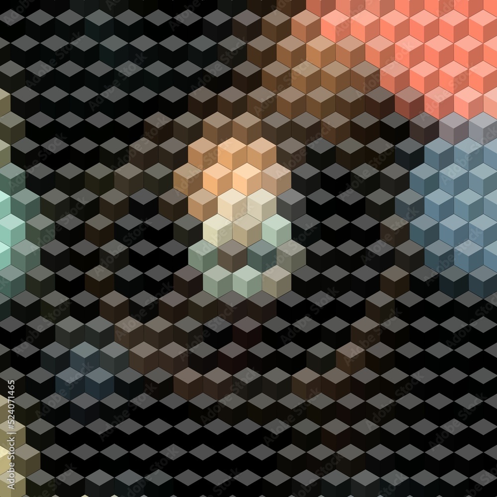 Poster anillustration of colorful isometric 3d cube with abstract multicolor pattern background wallpaper