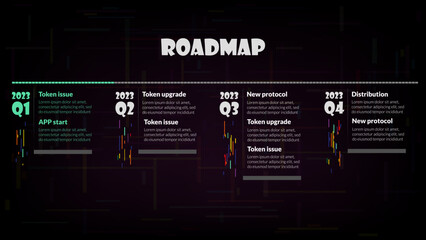 Fototapeta na wymiar Roadmap with sections and copy space on dark background. Infographic timeline template for business presentation. Vector.