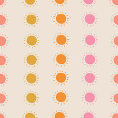 Hand drawn sun modern doodle seamless pattern. 
