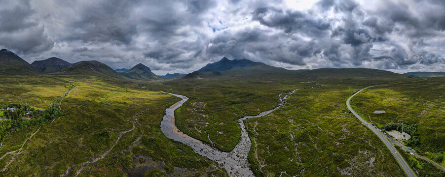 Aerial View In The Valey Of The Highlands In Northern Scotland