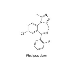 Flualprazolam molecule flat skeletal structure, Benzodiazepine class drug used as designer drug. Vector illustration on white background.