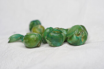 Selective focus of Pisum sativum beans or called peas, in Indonesia are usually made for snacks
