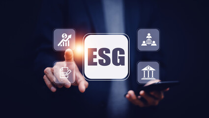Businessman using ESG concept Environment Social Governance for business policy solution , ESG concept banner