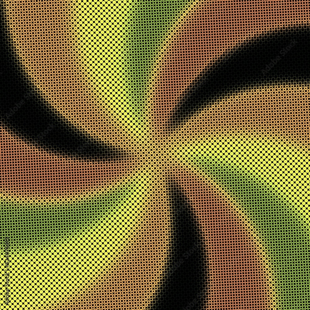 Poster modern stylish halftone texture with random multicolored size circles and rings as chaotic mosaic