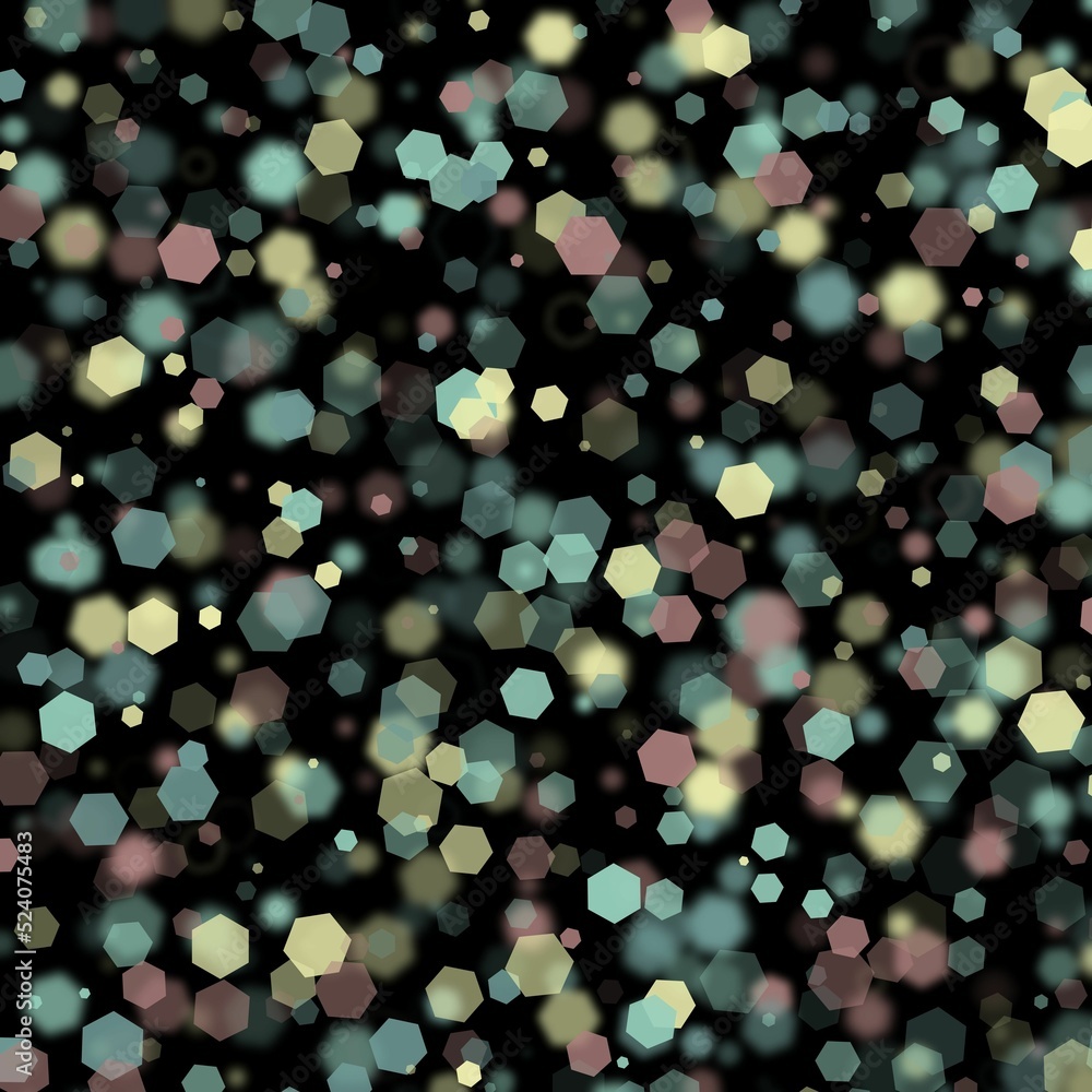 Poster illustration of an abstract light dots and blurred hexagon backdrop like bokeh spot hex shapes