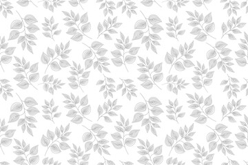 Gray on White Abstract leaves silhouette seamless pattern. Hand drawn leaf silhouettes. Vector grunge design for paper, fabric