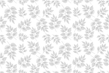 Obraz premium Gray on White Abstract leaves silhouette seamless pattern. Hand drawn leaf silhouettes. Vector grunge design for paper, fabric