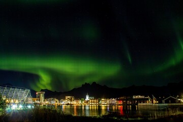 Svolvaer in Aurora Borealis night