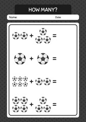 How many counting game with soccerball. worksheet for preschool kids, kids activity sheet