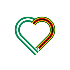 friendship concept. heart ribbon icon of nigeria and zimbabwe flags. vector illustration isolated on white background