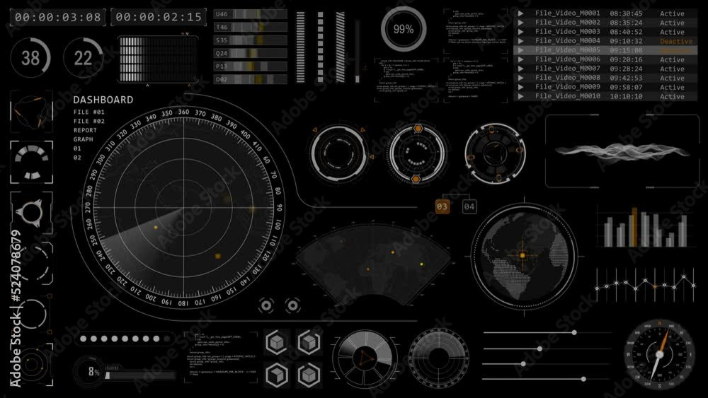 Poster motion graphic of sonar radar screen searching an object with futuristic head up display ( hud ui ) 