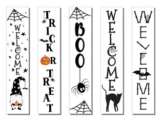 Halloween Porch Sign Bundle, Vertical Halloween Sign Vector Set