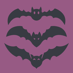 Set of different bats. Halloween characters in black flat style.