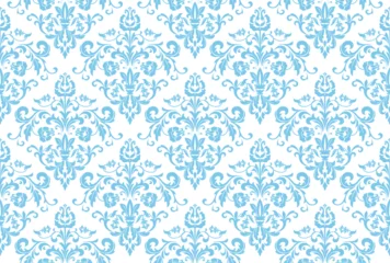 Badezimmer Foto Rückwand Wallpaper in the style of Baroque. Seamless vector background. White and blue floral ornament. Graphic pattern for fabric, wallpaper, packaging. Ornate Damask flower ornament © ELENA