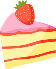cute food of strawberry cake on cartoon version,vector illustration