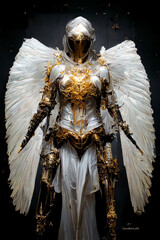 Ultra realistic full body archangel diablo, intricate white and gold armor,