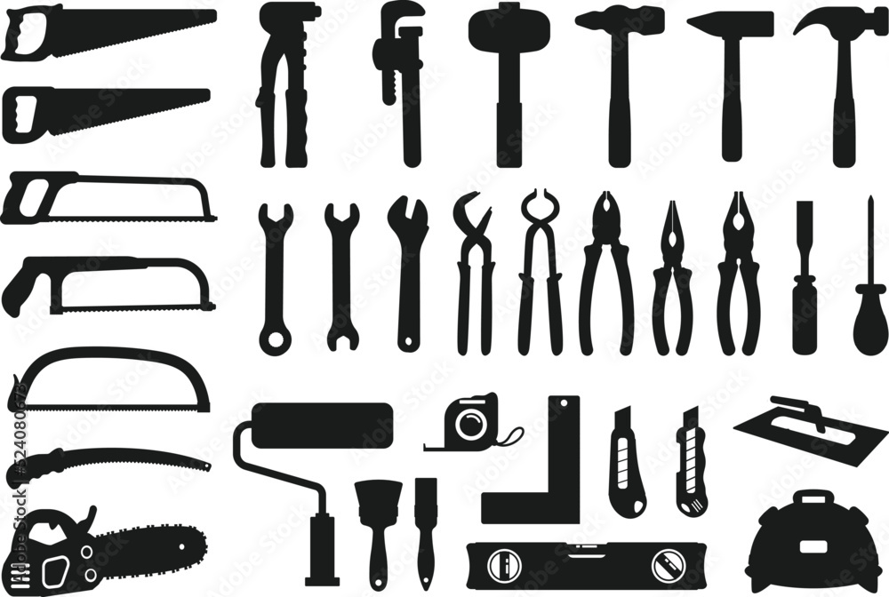 Wall mural mechanic tool construction tools home repairs isolated vector silhouettes