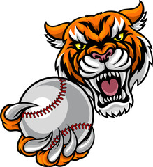 Tiger Holding Baseball Ball Mascot