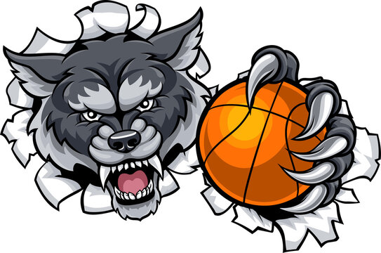 Wolf Basketball Mascot Breaking Background