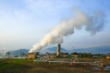 Geothermal Power Station in a mountainous area. Ulubelu Geothermal Power Plant in Lampung, Indonesia