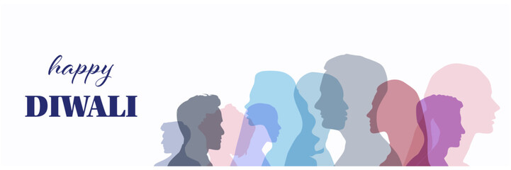 Vector abstract illustration for the Indian festival - Diwali, with people silhouette for poster.