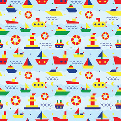 Geometric design pattern ships kids wallpaper colorful boats print pattern for clothing fabrics