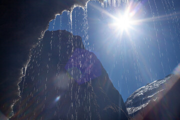 Melting glacier on the way to Annapurna Base Camp in Nepal Himalayas