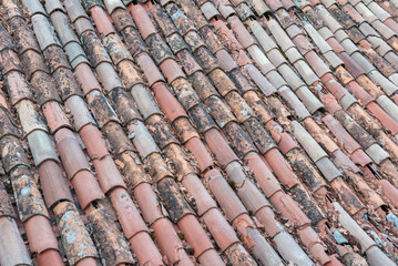 Roof with a old terracotta clay tiles Italy, Europe