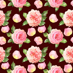 watercolor seamless pattern witn summer flowers - colorful roses in botanical style
