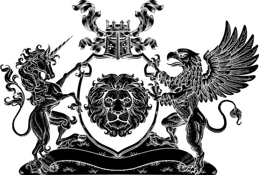 Coat of Arms Crest Griffin Unicorn Lion Shield